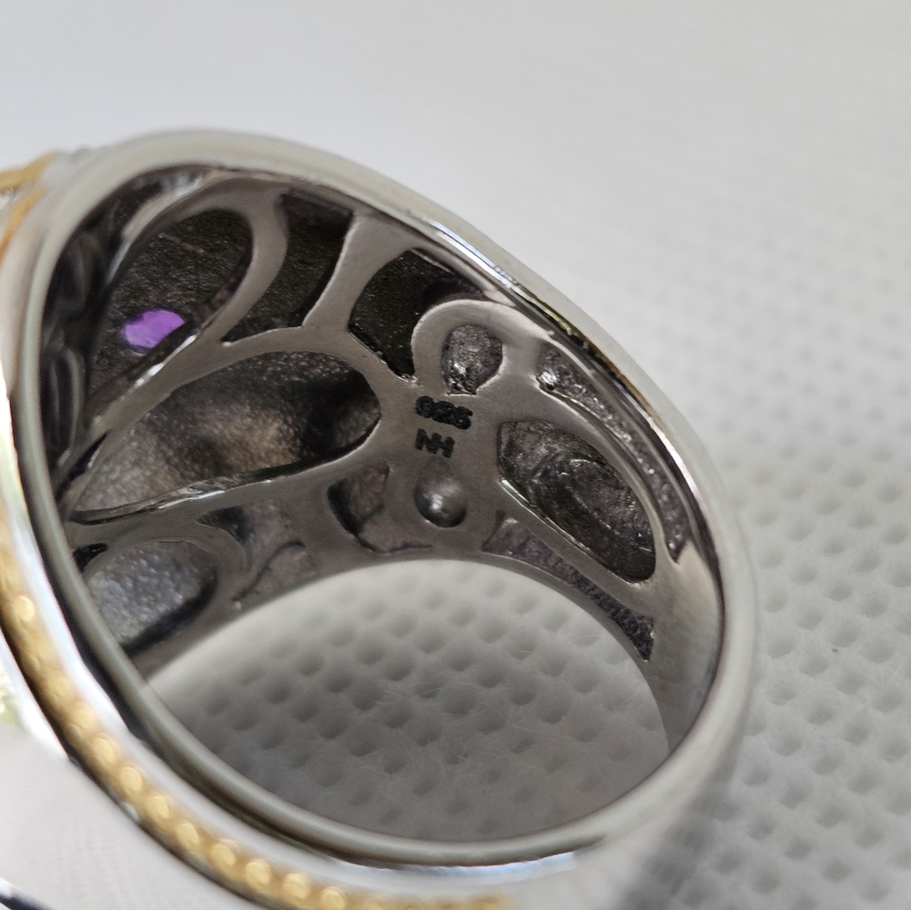 Genuine Charoite & Amethyst Ring Palladium Sterling Silver 18k YG Size 6.5! - Picture 8 of 9